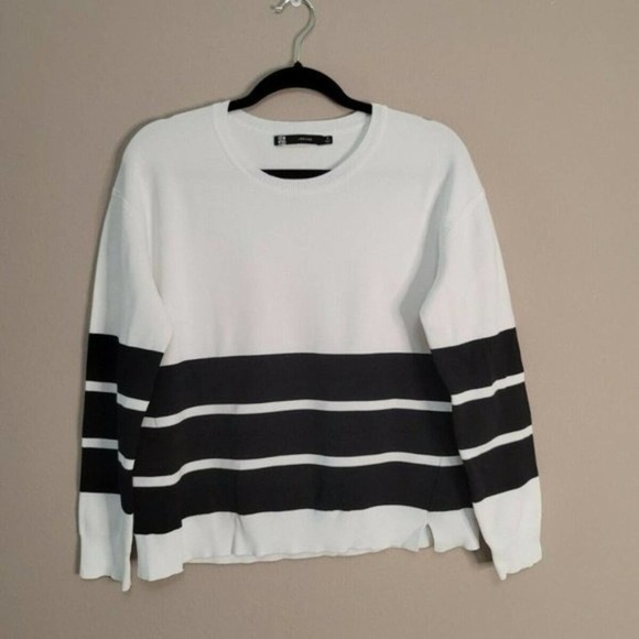 J Brand Women's White Striped Crew Neck Stretch Long Sleeve Sweater Size Medium - Picture 3 of 8